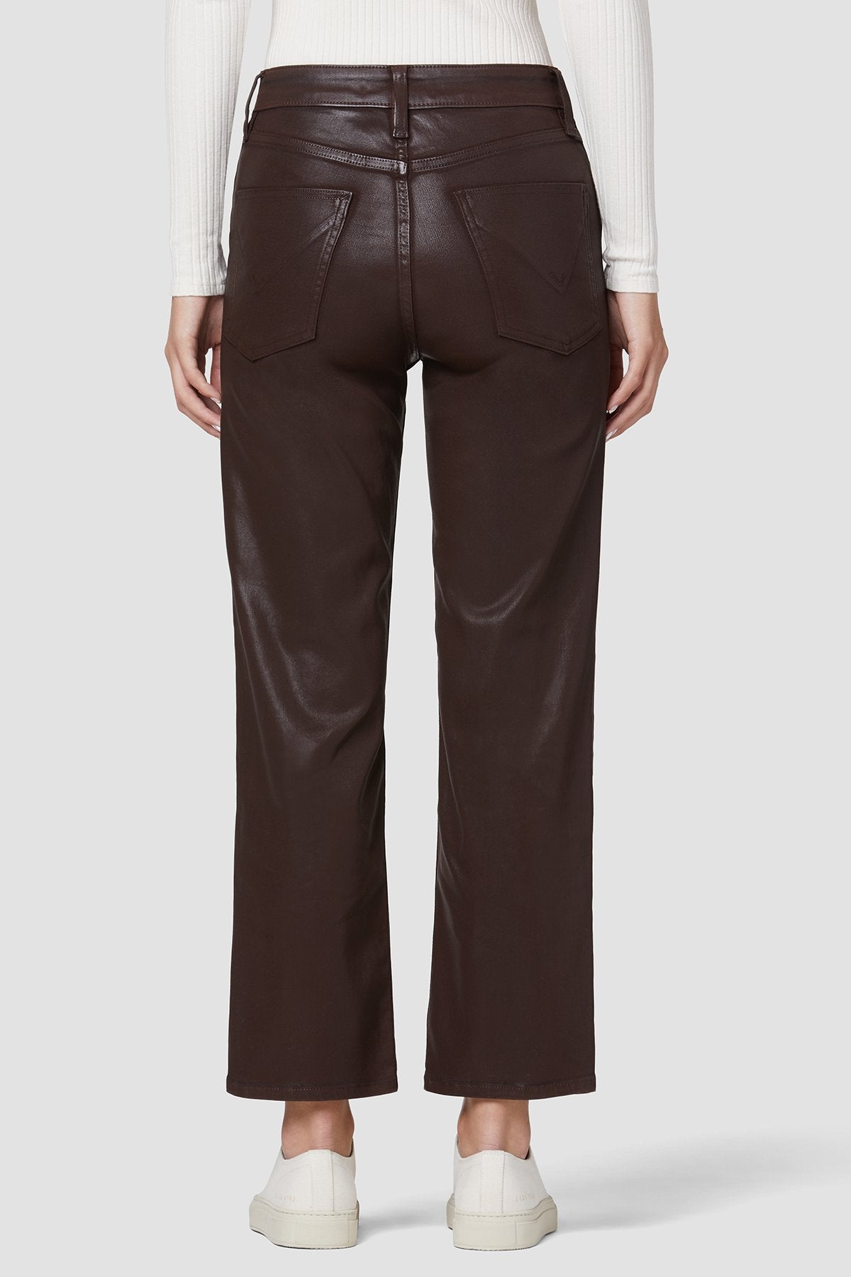 Remi High Rise Straight Crop Jean - Chicory Coffee Leatherette by Hudson — view 3
