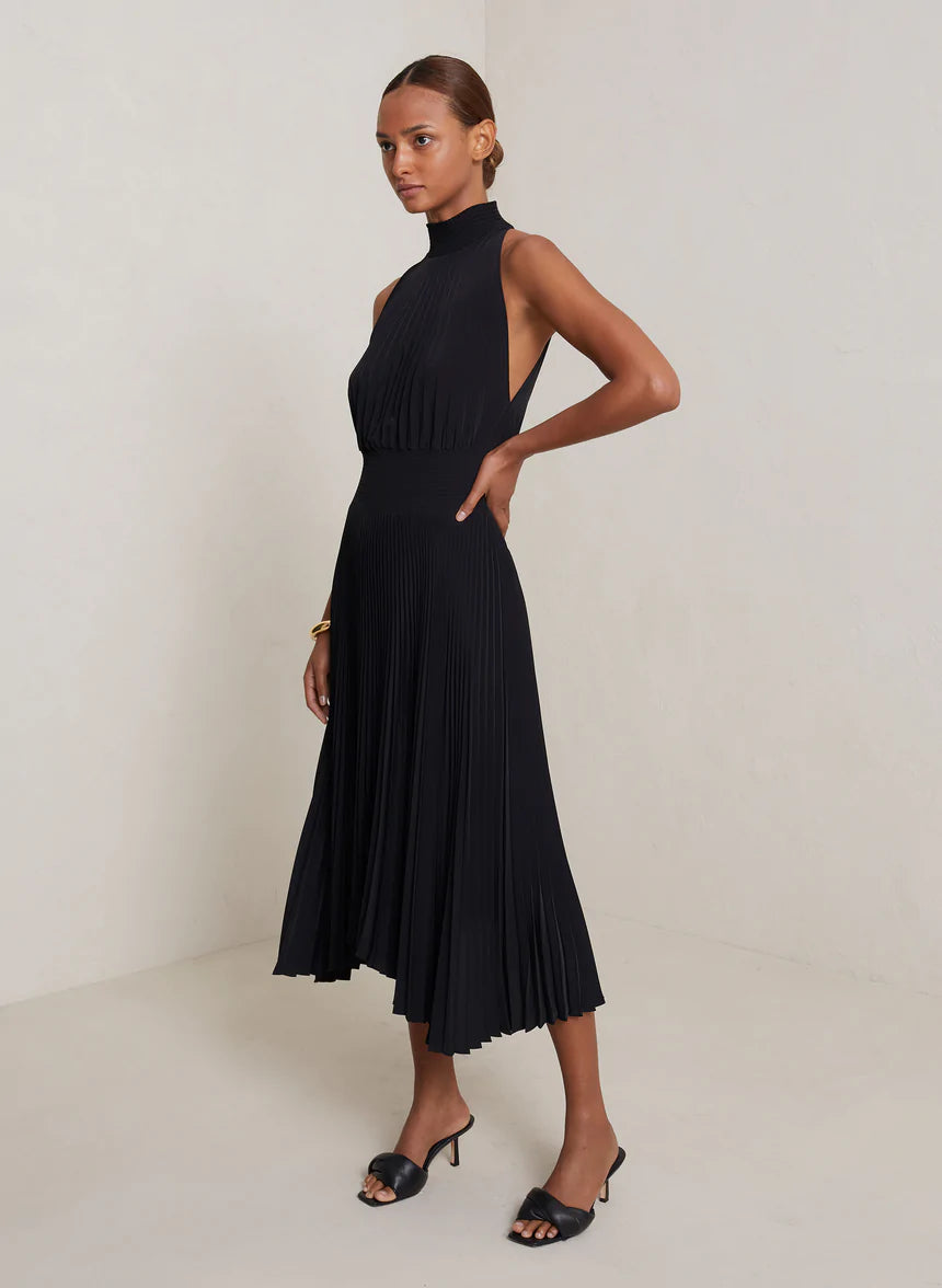 Renzo Pleated Midi Dress - Black by A.L.C — alternate view