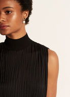 Rib Mock Neck Crushed Satin Shell - Black by Vince — alternate view