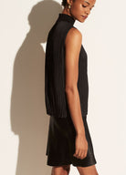 Rib Mock Neck Crushed Satin Shell - Black by Vince — view 3