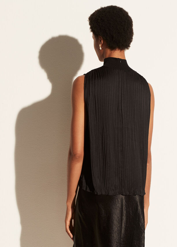 Rib Mock Neck Crushed Satin Shell - Black by Vince — view 4