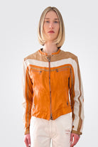 Colorblock Leather Jacket - Amber Multi by Ron Carati | 25 South Boutiques