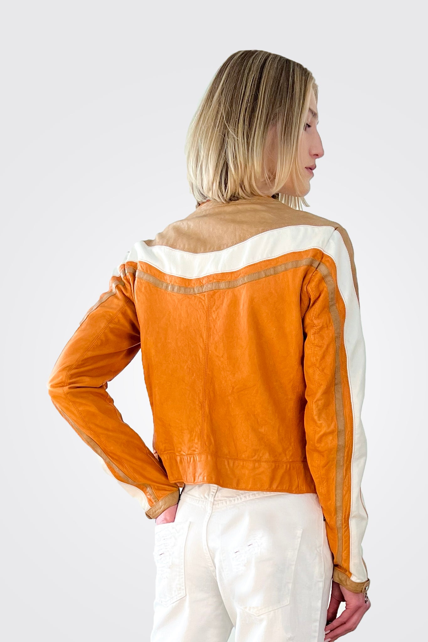 Colorblock Leather Jacket - Amber Multi by Ron Carati — alternate view