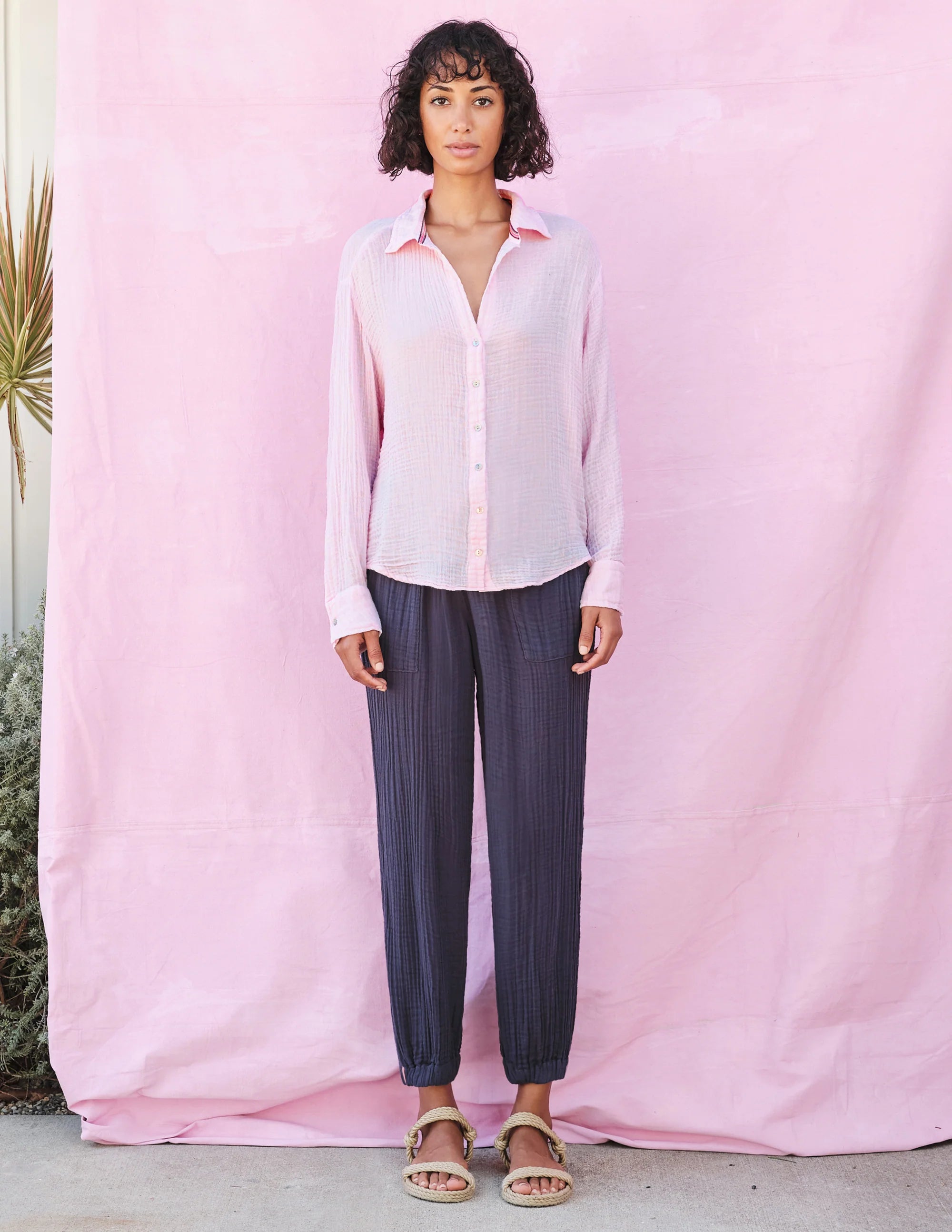 Long Sleeve Button Down Shirt - Rosebud by Sundry — view 3
