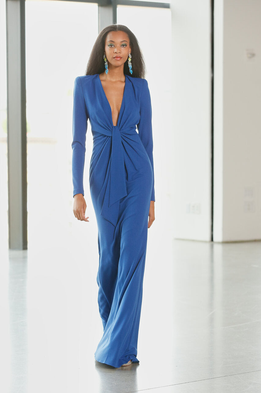 Draped Floor-Length Gown - Cobalt by Badgley Mischka — view 4