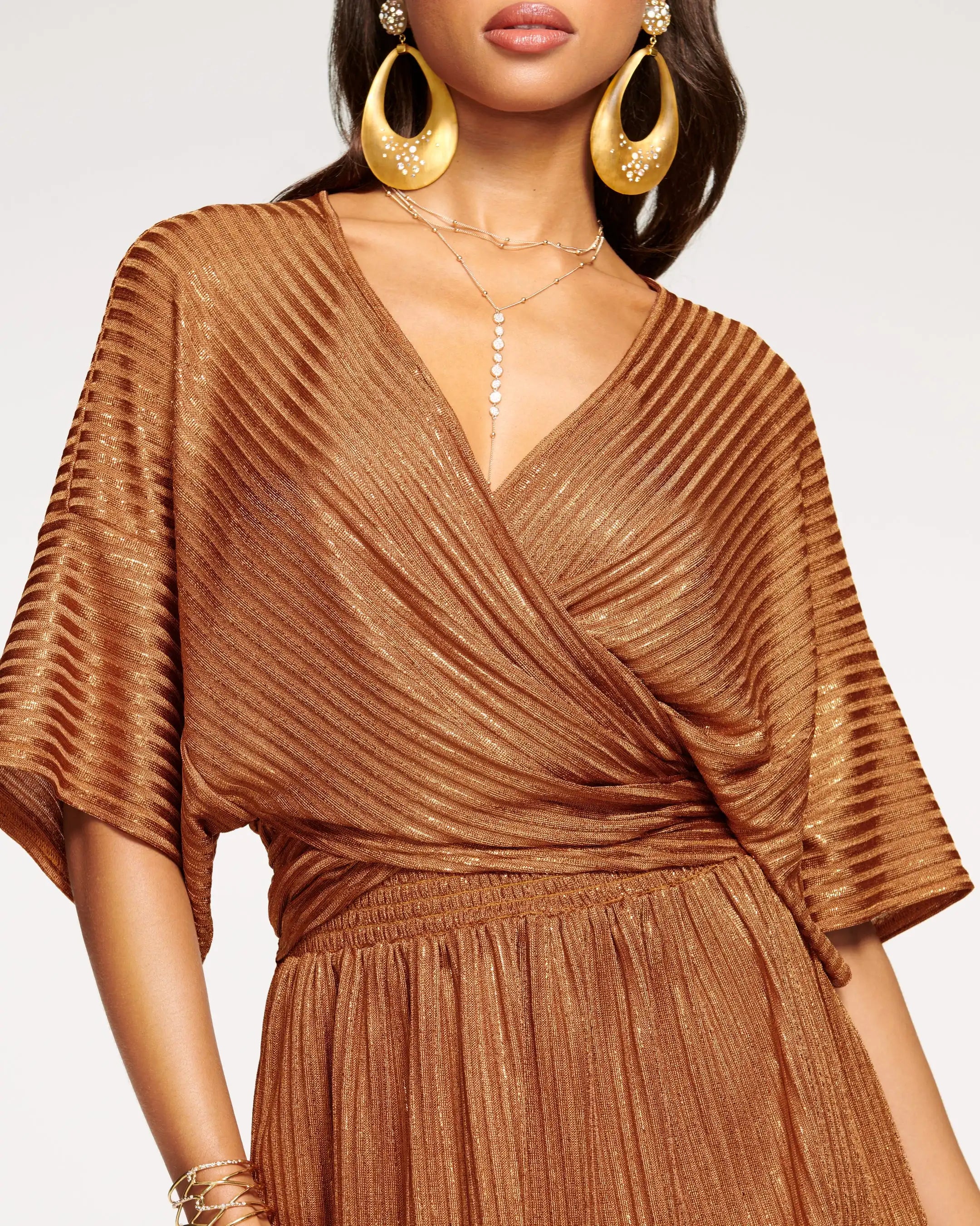 Navia Ribbed Mini Dress - Copper Foil by Ramy Brook — view 4