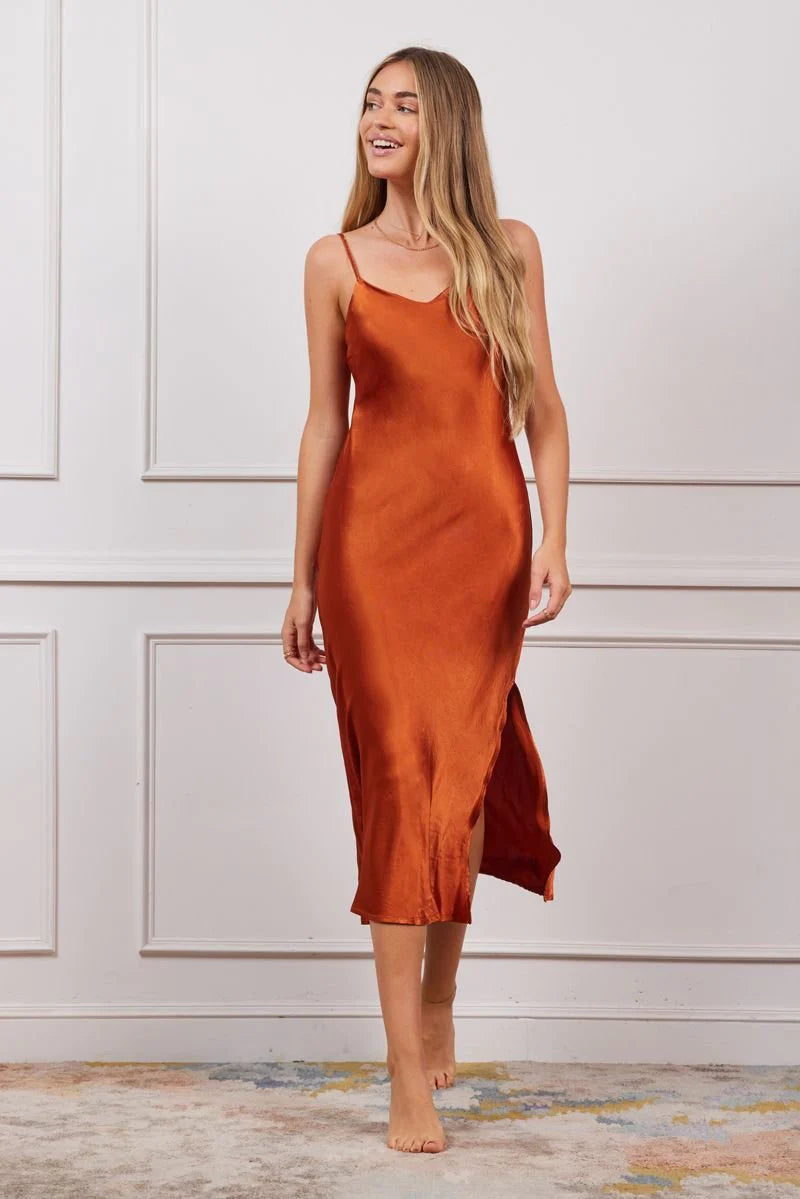 Winner Silky Chemise Dress - Russet by LA Made | 25 South Boutiques