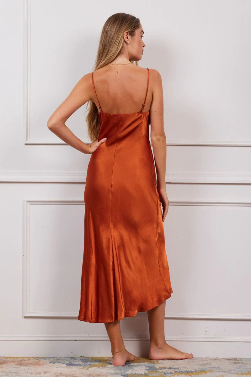 Winner Silky Chemise Dress - Russet by LA Made — alternate view