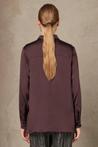 Stretch Satin Silk Shirt - Burgundy by Transit Par-Such — view 6