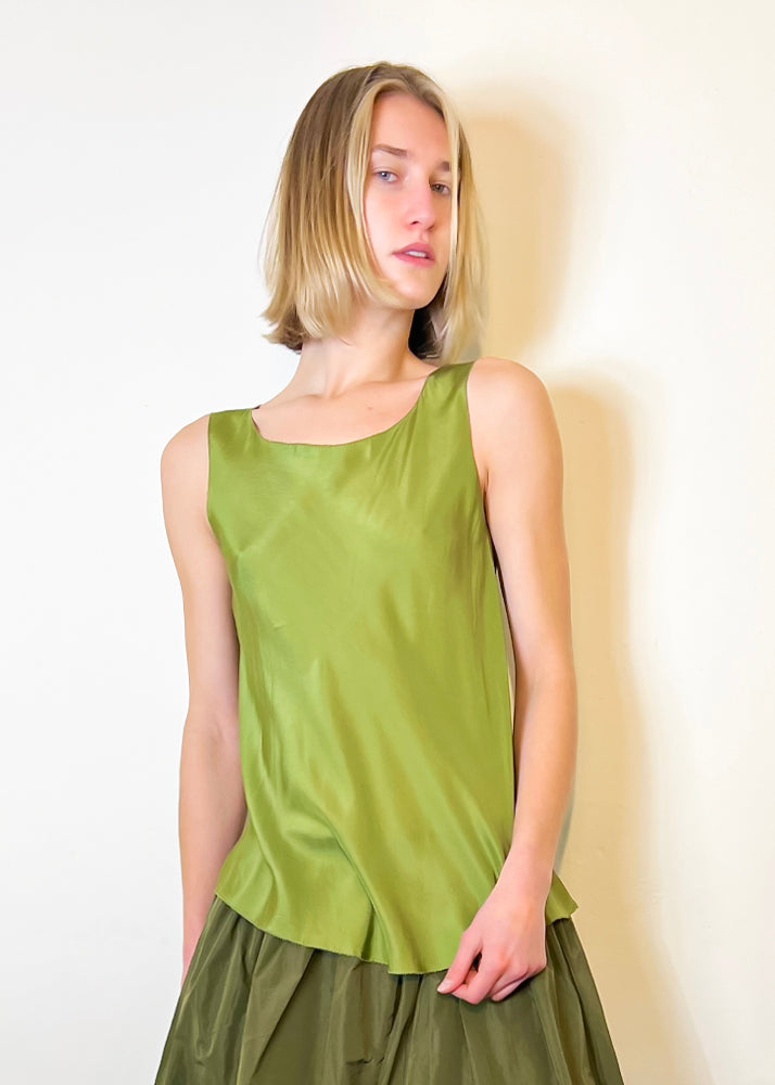 Asymmetrical Silk Tank - Grass by Susanne Bommer — view 3