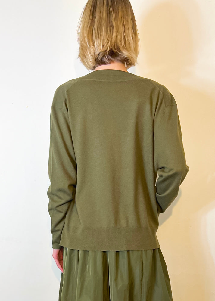 Cashmere Double Pocket Cardigan - Khaki by Susanne Bommer — view 3