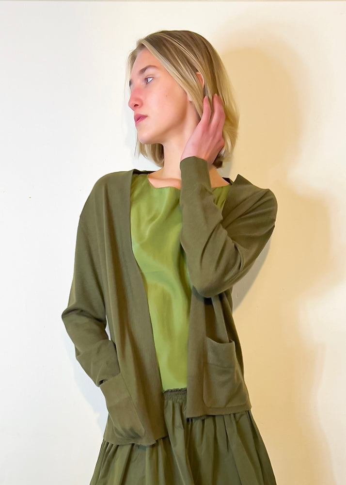 Cashmere Double Pocket Cardigan - Khaki by Susanne Bommer | 25 South Boutiques
