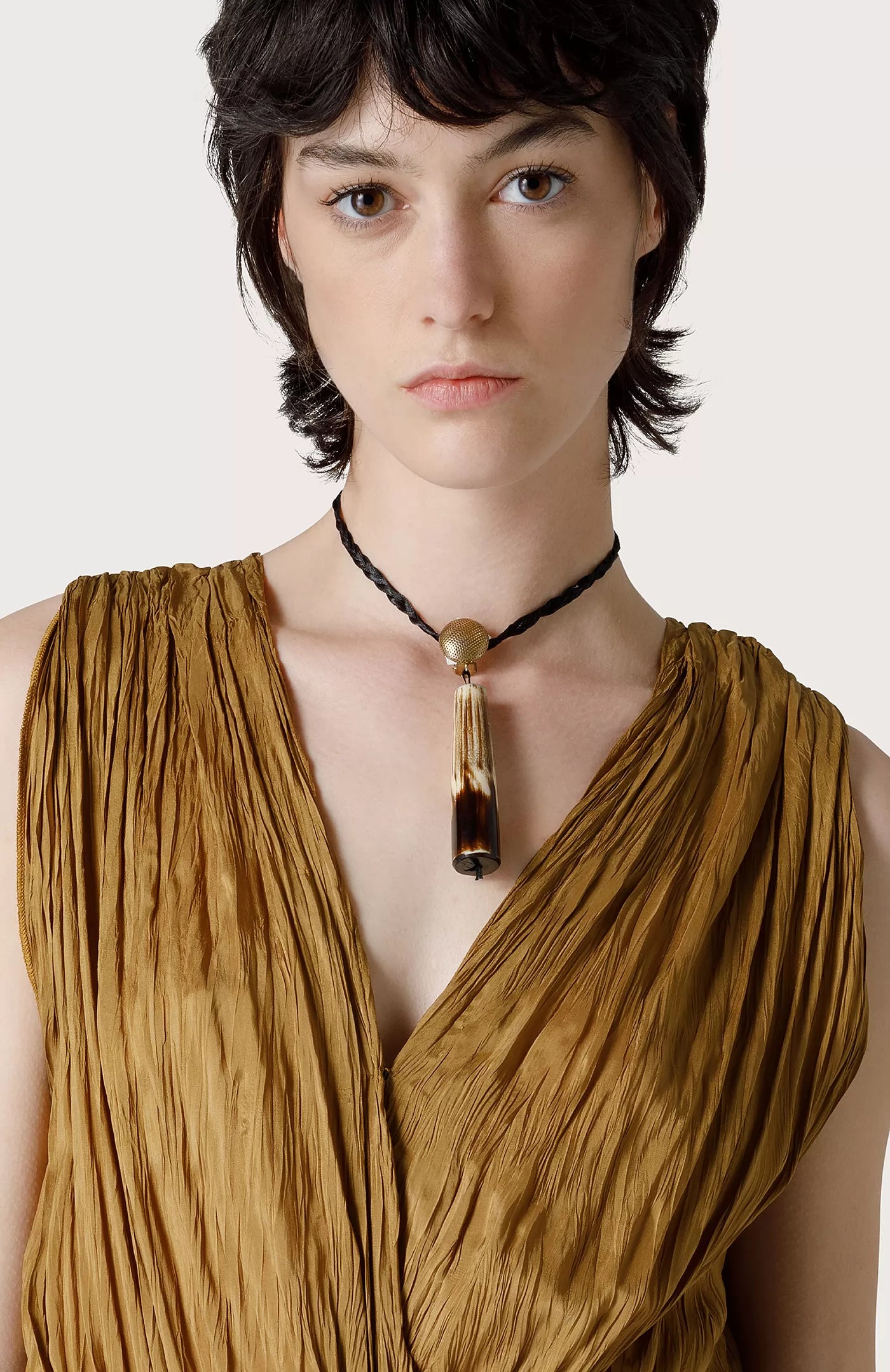 Crinkled Viscose Dress - Beige by Seventy Venezia — view 3