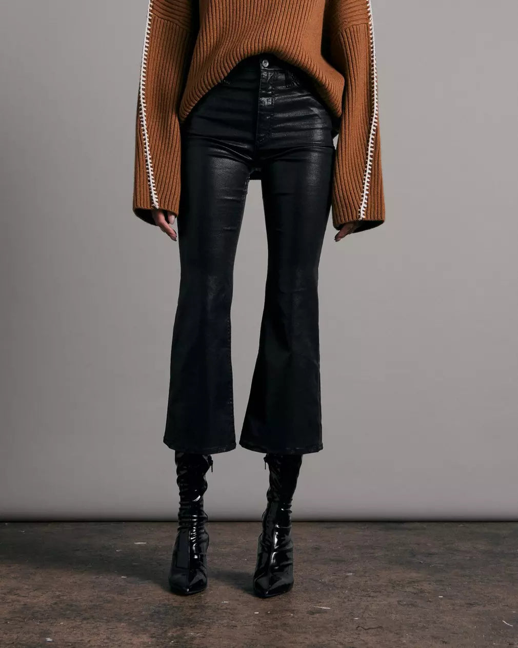 Casey Coated High Rise Ankle Flare - Black Leatherette by Rag & Bone — view 5