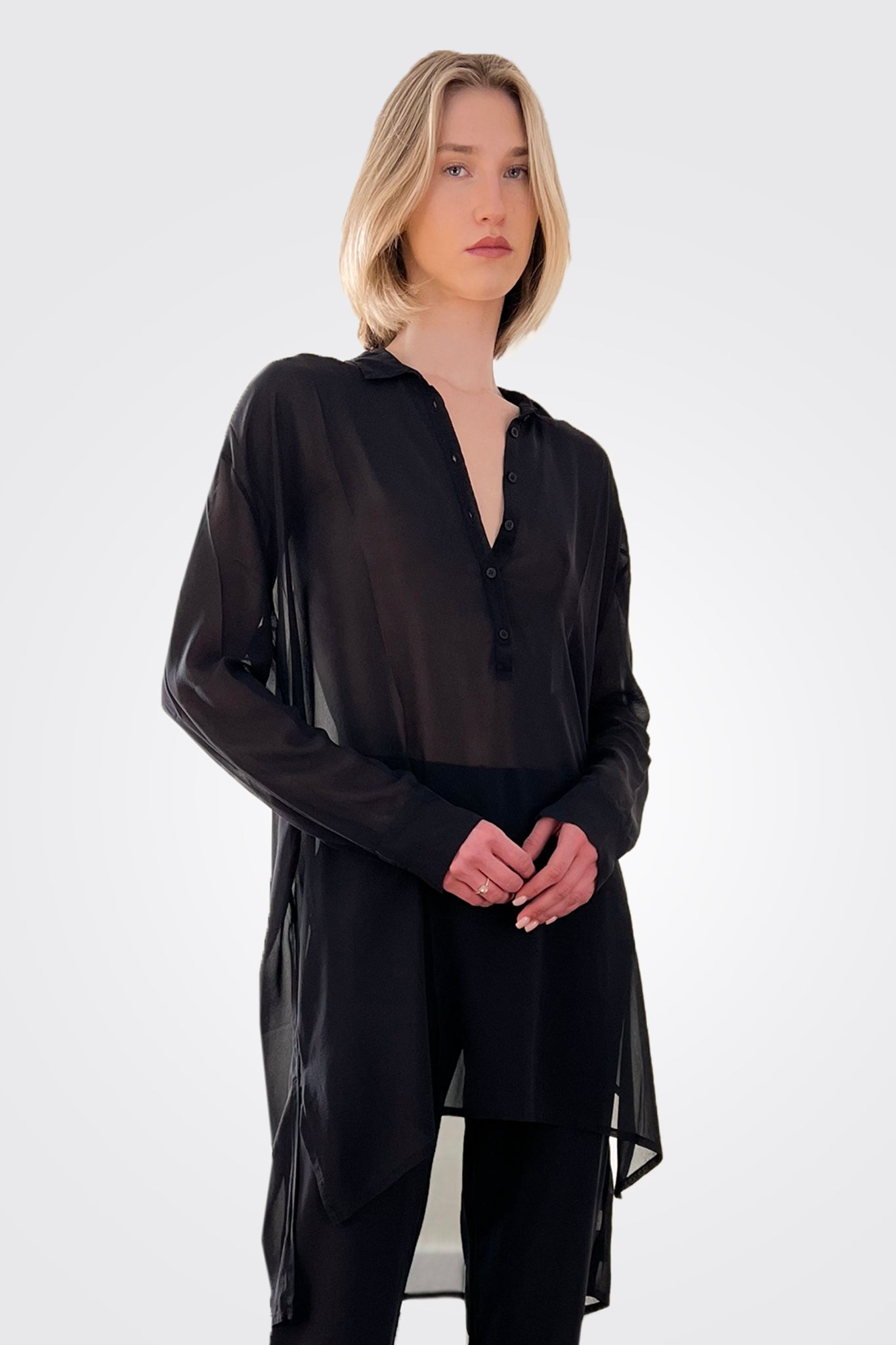 Silk Hi-Low Sheer Blouse - Black by Private 0204 | 25 South Boutiques
