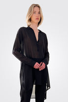 Silk Hi-Low Sheer Blouse - Black by Private 0204 | 25 South Boutiques