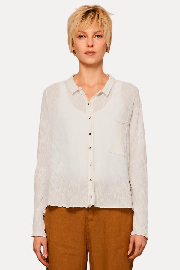 Shot Cotton Knitted Long Sleeve Shirt - White by Transit Par-Such | 25 South Boutiques