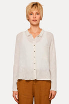 Shot Cotton Knitted Long Sleeve Shirt - White by Transit Par-Such | 25 South Boutiques
