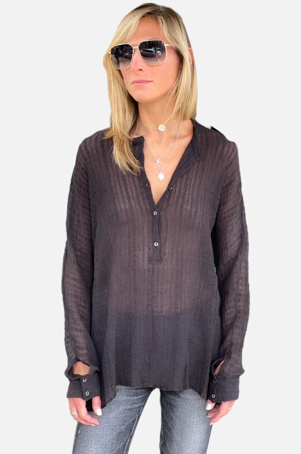 Long Sleeve 3/4 Button Down Shirt - Black by Transit Par-Such | 25 South Boutiques