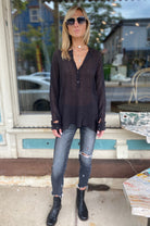 Long Sleeve 3/4 Button Down Shirt - Black by Transit Par-Such — view 3