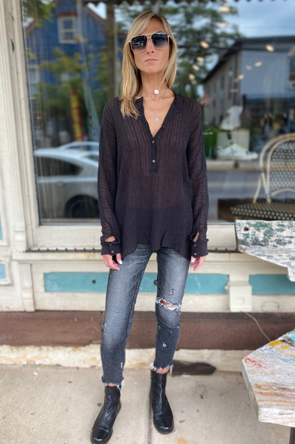 Long Sleeve 3/4 Button Down Shirt - Black by Transit Par-Such — view 3