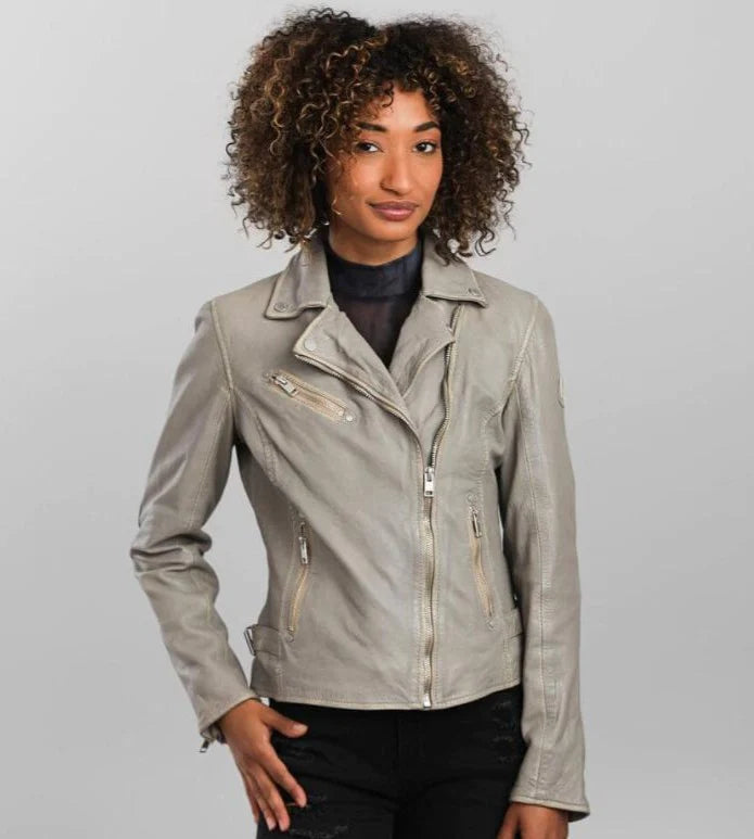 Sofia Leather Jacket - Silver Grey by Mauritius — alternate view