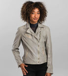 Sofia Leather Jacket - Silver Grey by Mauritius — alternate view