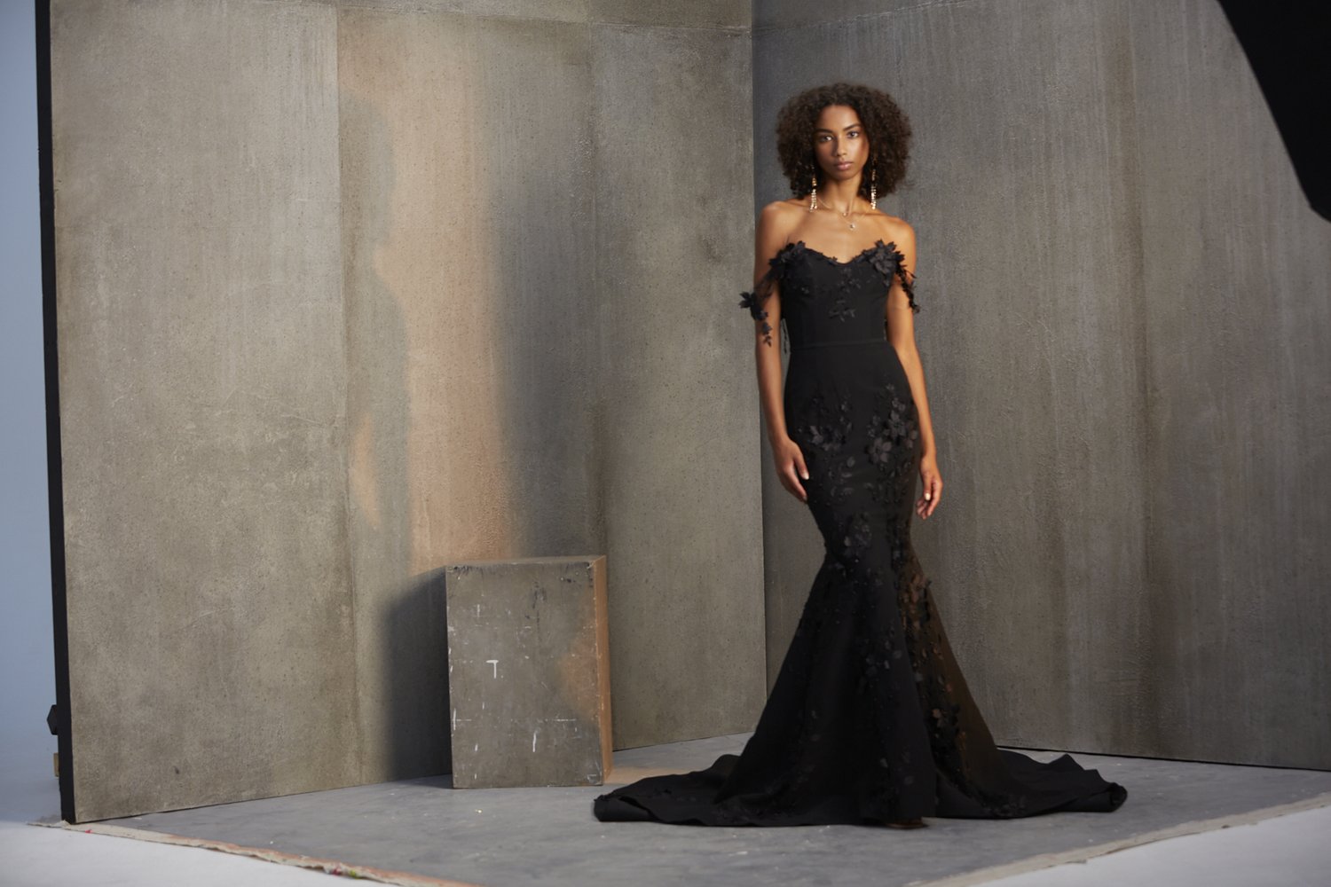Floral Appliqué Fitted Gown - Black by Savin London — view 4