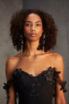 Floral Appliqué Fitted Gown - Black by Savin London — view 7