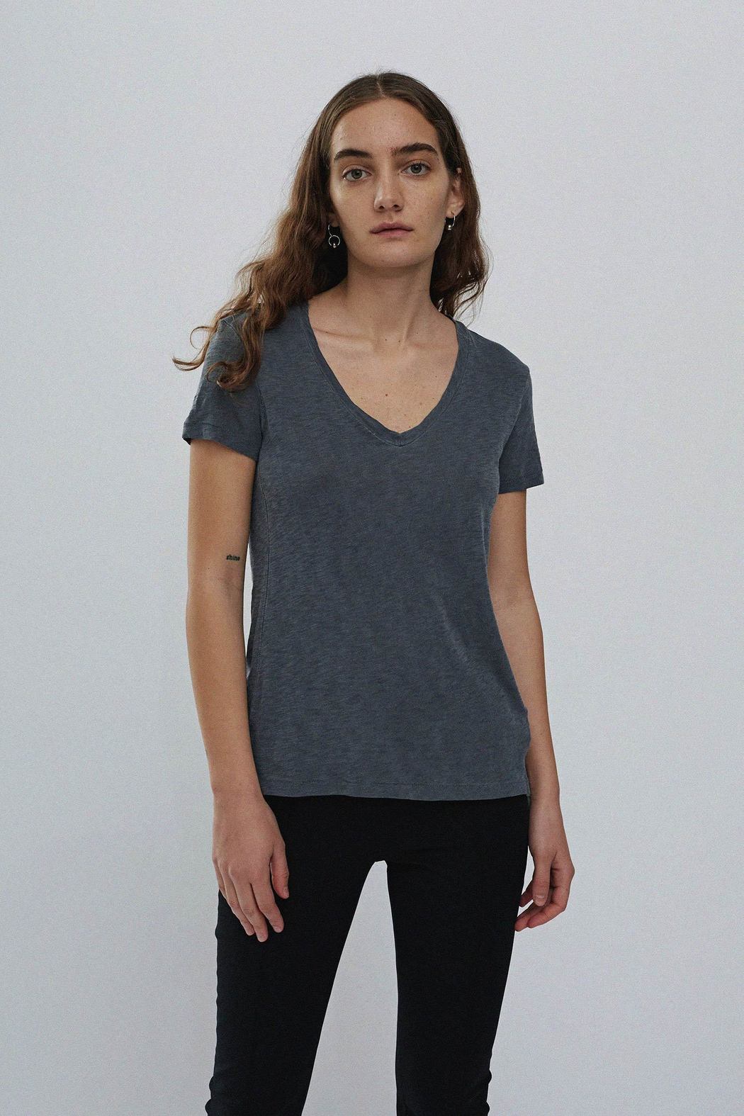 Supima Slub Jersey V Neck T Shirt - Charcoal by Stateside | 25 South Boutiques