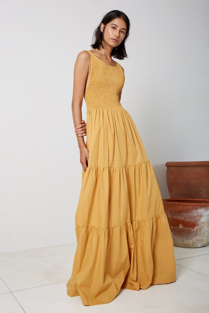 Low Back Shirred Maxi - Desert Gold by S/W/F | 25 South Boutiques