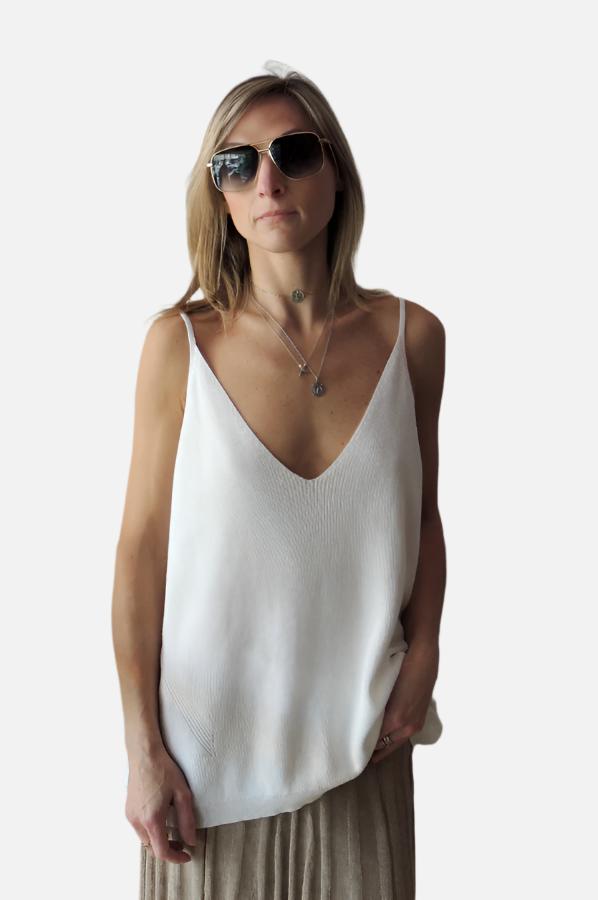 V Neck Knit Tank - White by Transit Par-Such | 25 South Boutiques