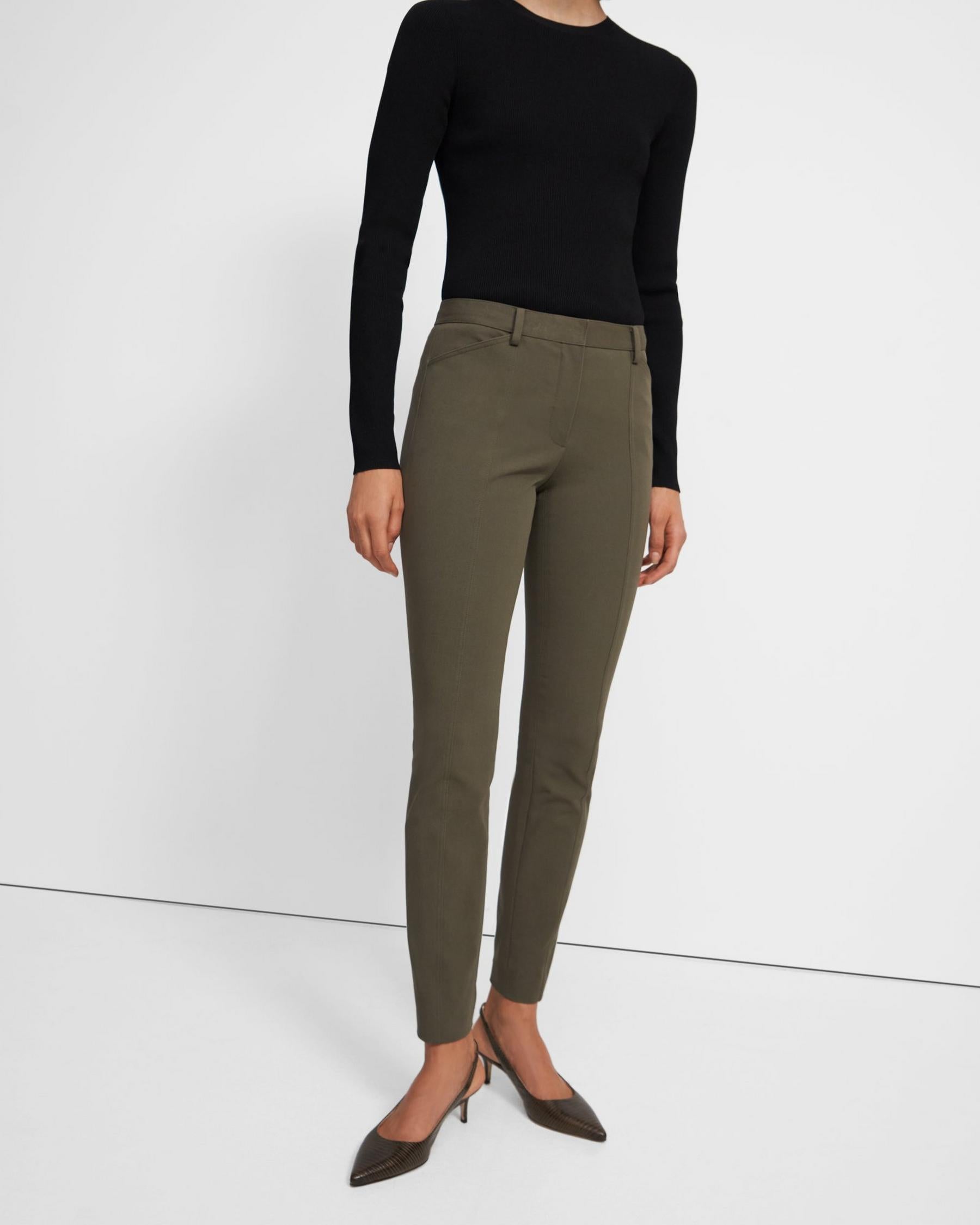 Bi-Stretch Cotton Twill Seamed Trousers - Teak by Theory | 25 South Boutiques