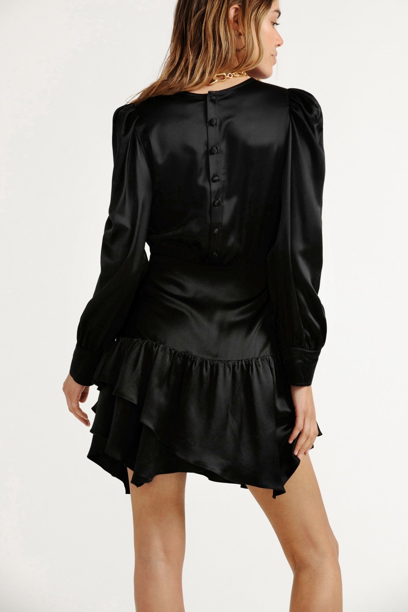 Teyana Silk Mini Dress - Black by LoveShackFancy — view 4