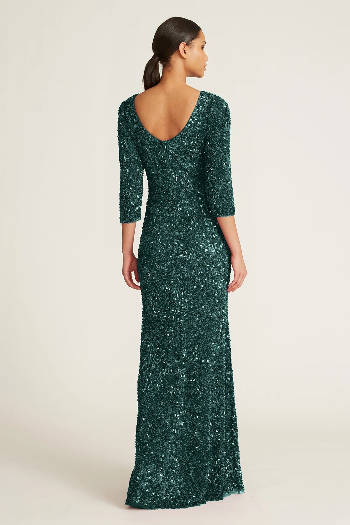 3/4 Sleeve Sequin Dress - Pine — alternate view