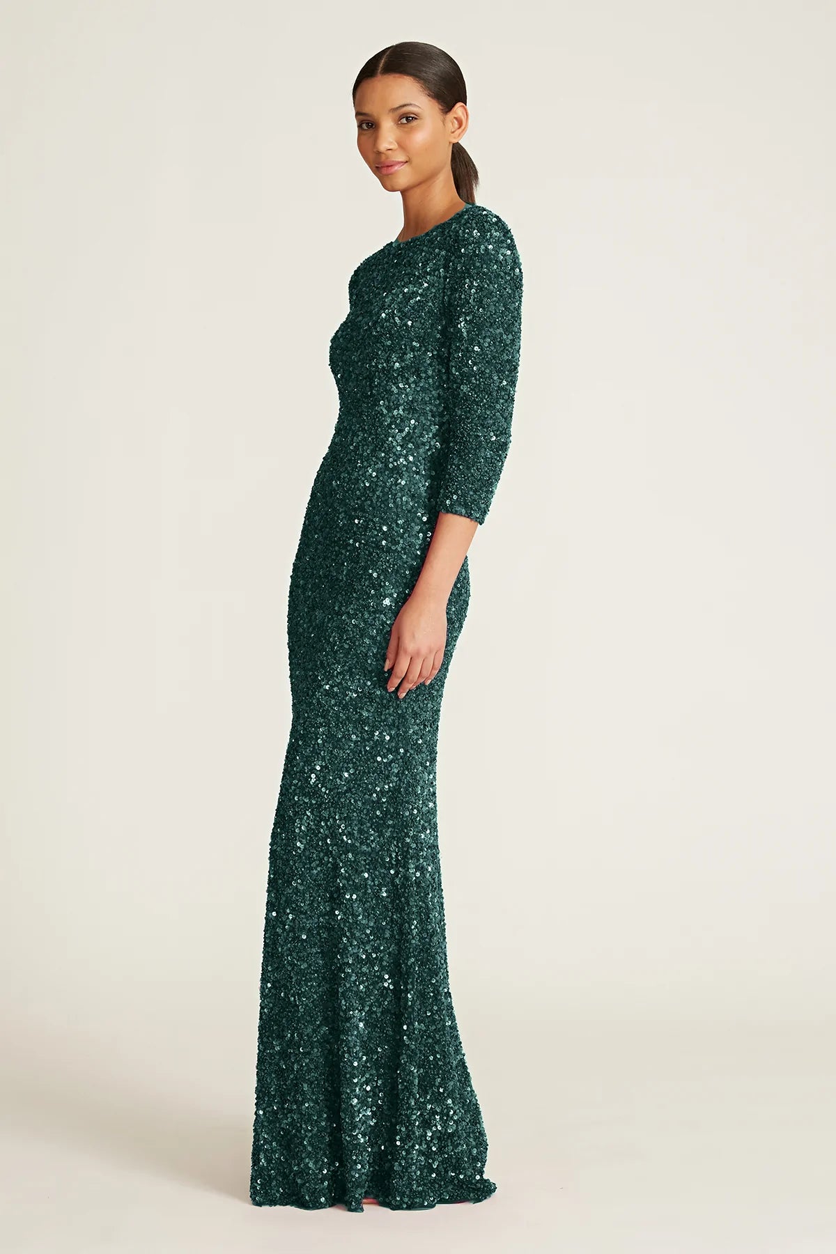 3/4 Sleeve Sequin Dress - Pine — view 3
