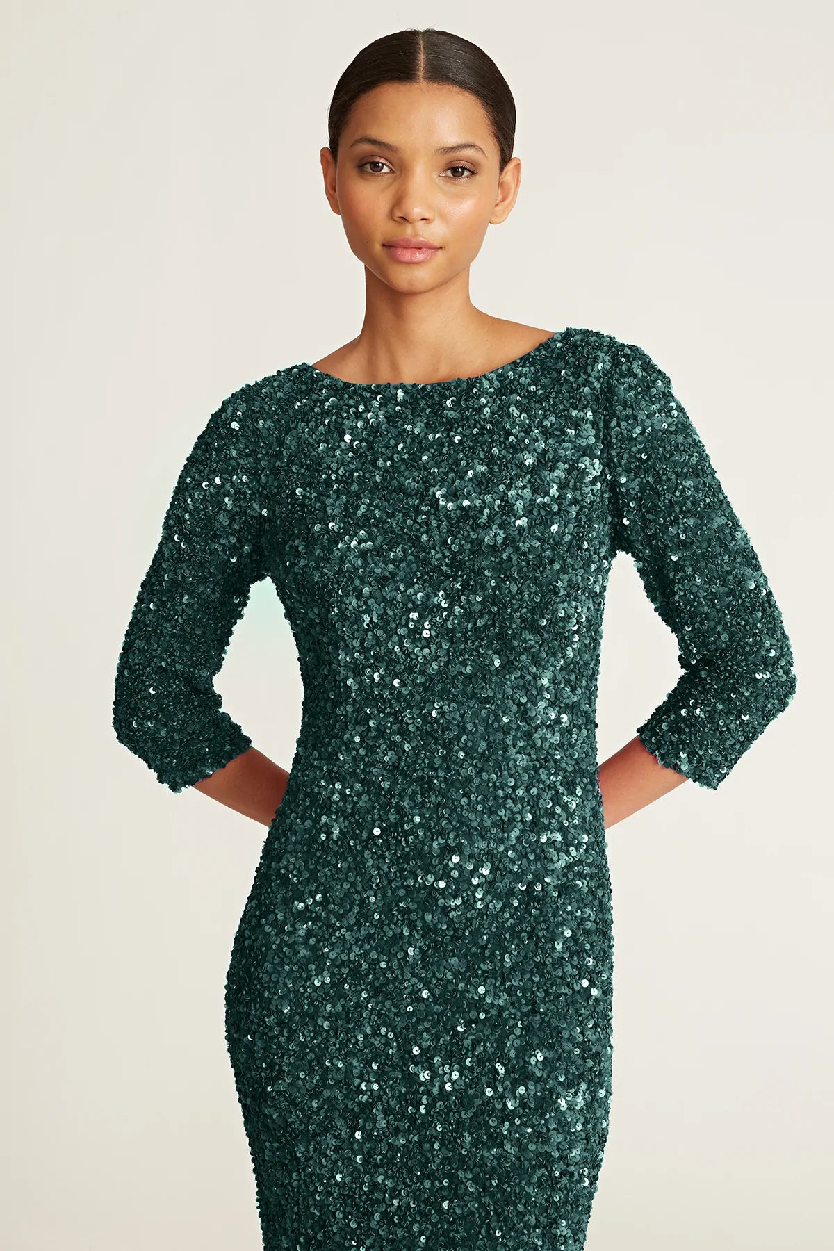 3/4 Sleeve Sequin Dress - Pine — view 4