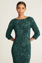 3/4 Sleeve Sequin Dress - Pine — view 4