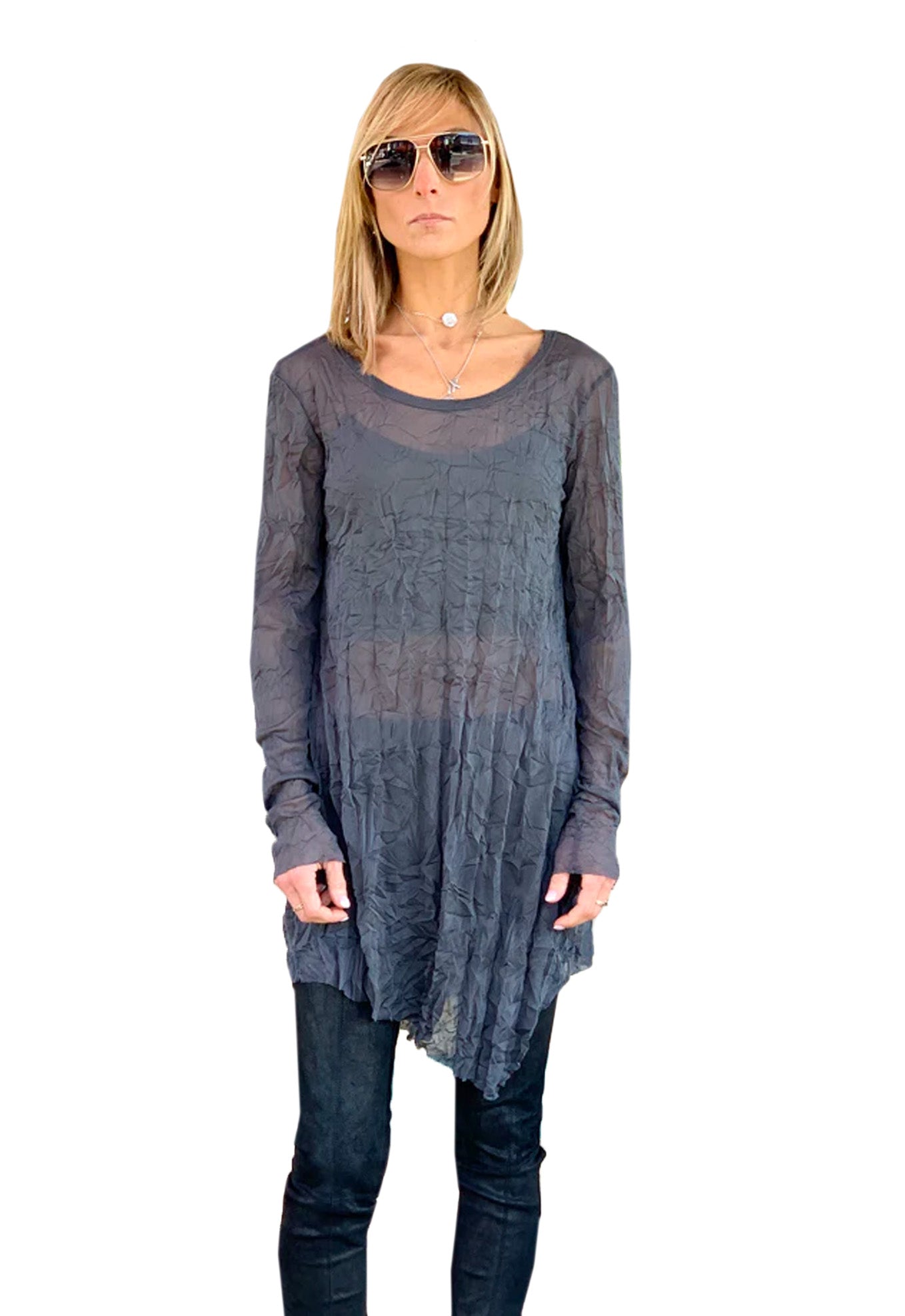 Nolia Sheer Mesh Top - Grey by Studio B3 | 25 South Boutiques