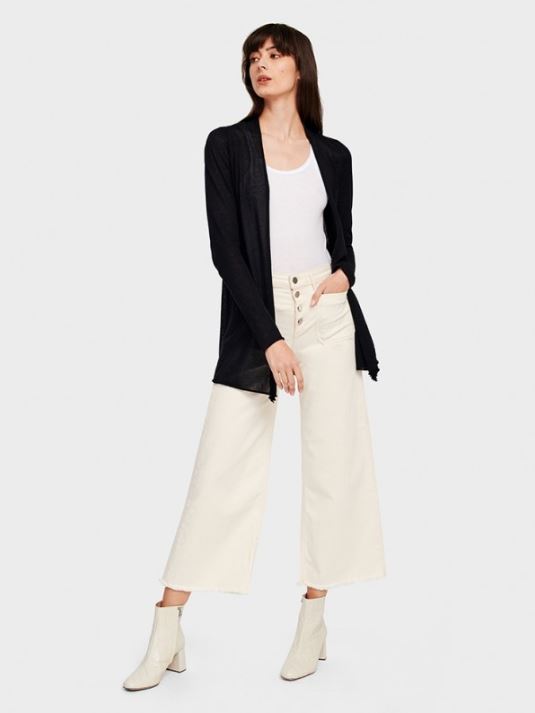Trapeze Cotton Cardigan - Black by White + Warren — view 3