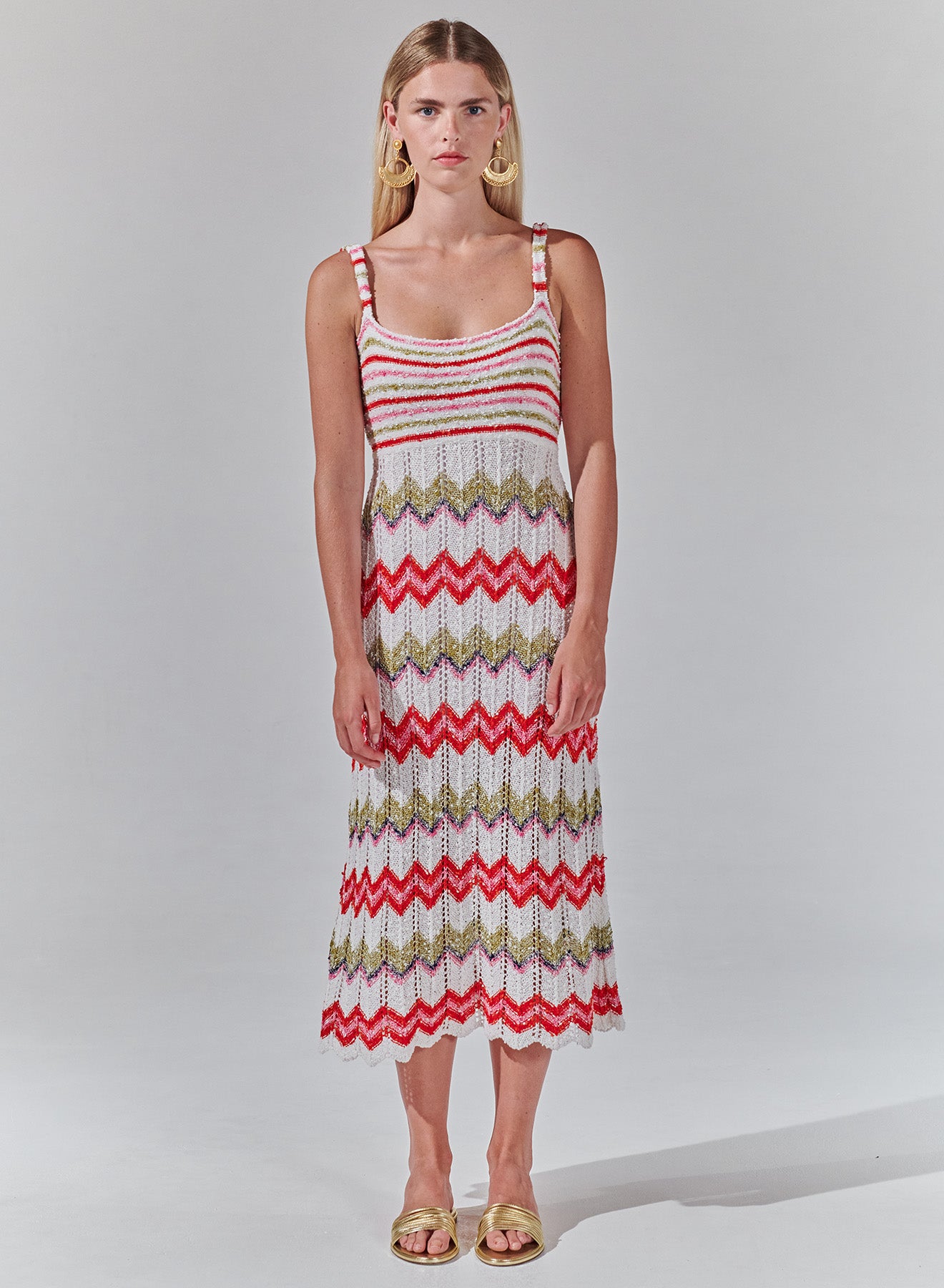 Boucle Twisted Bandeau Sundress - Zig Zag White by Hayley Menzies — view 3