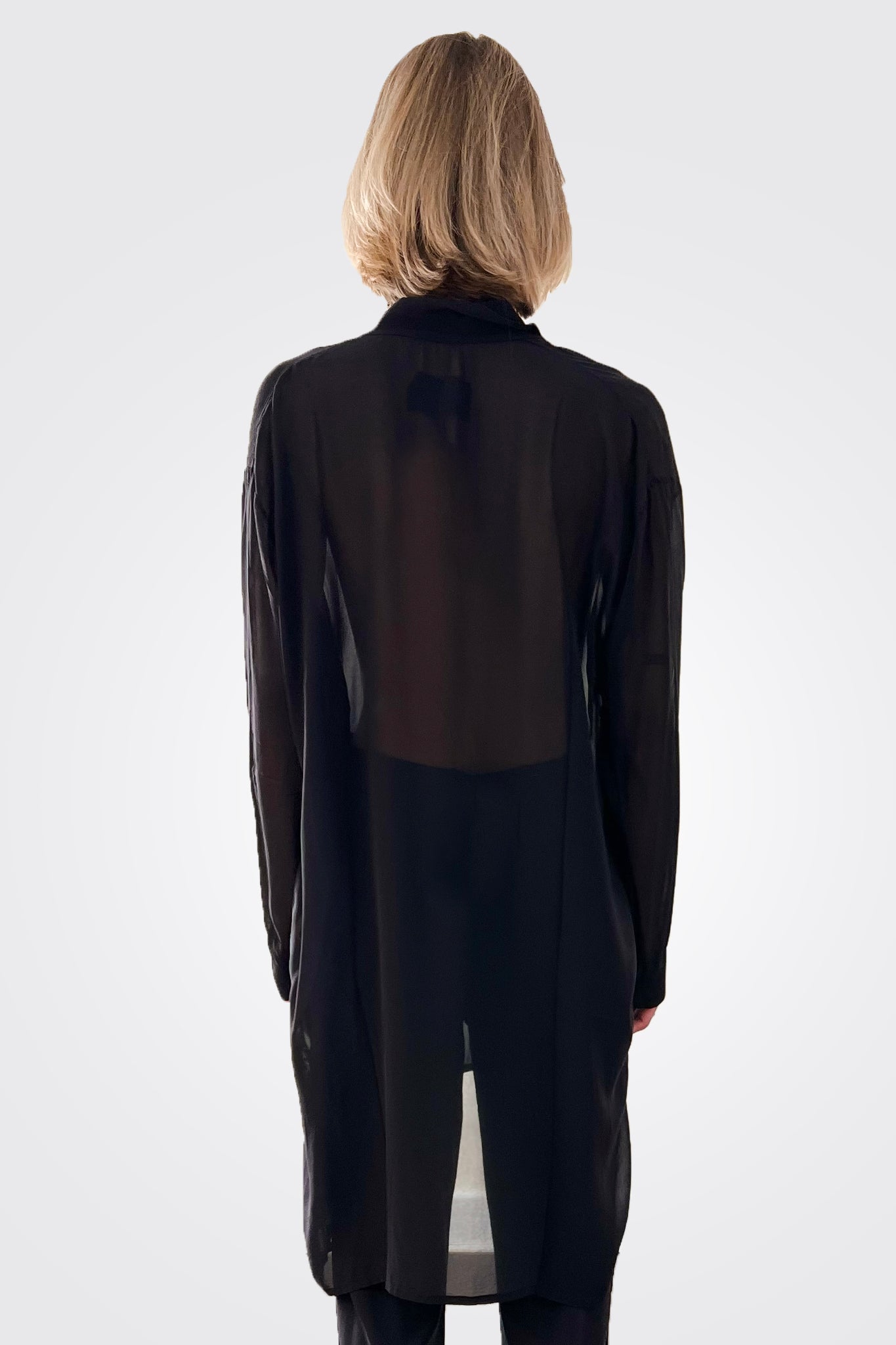 Silk Hi-Low Sheer Blouse - Black by Private 0204 — alternate view