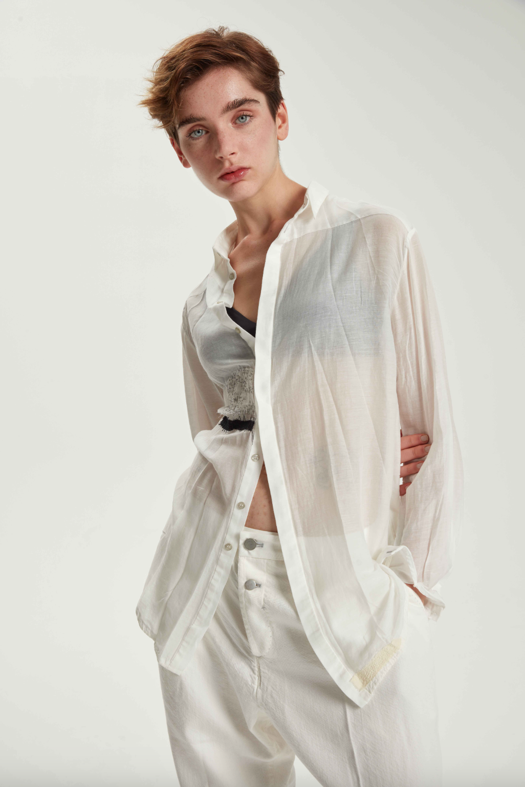 Cotton & Silk Voile Shirt - Original Off White by Umit Unal | 25 South Boutiques