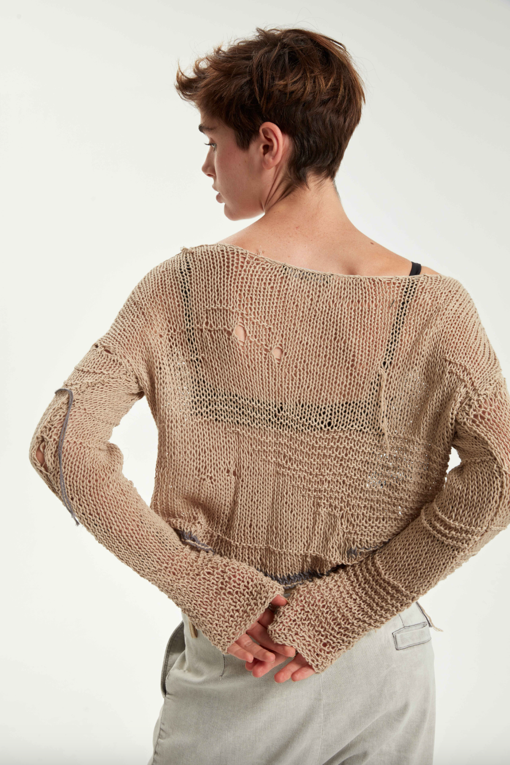 Hand Knitted Ultra Light Pullover - Original Sand Beige by Umit Unal — alternate view