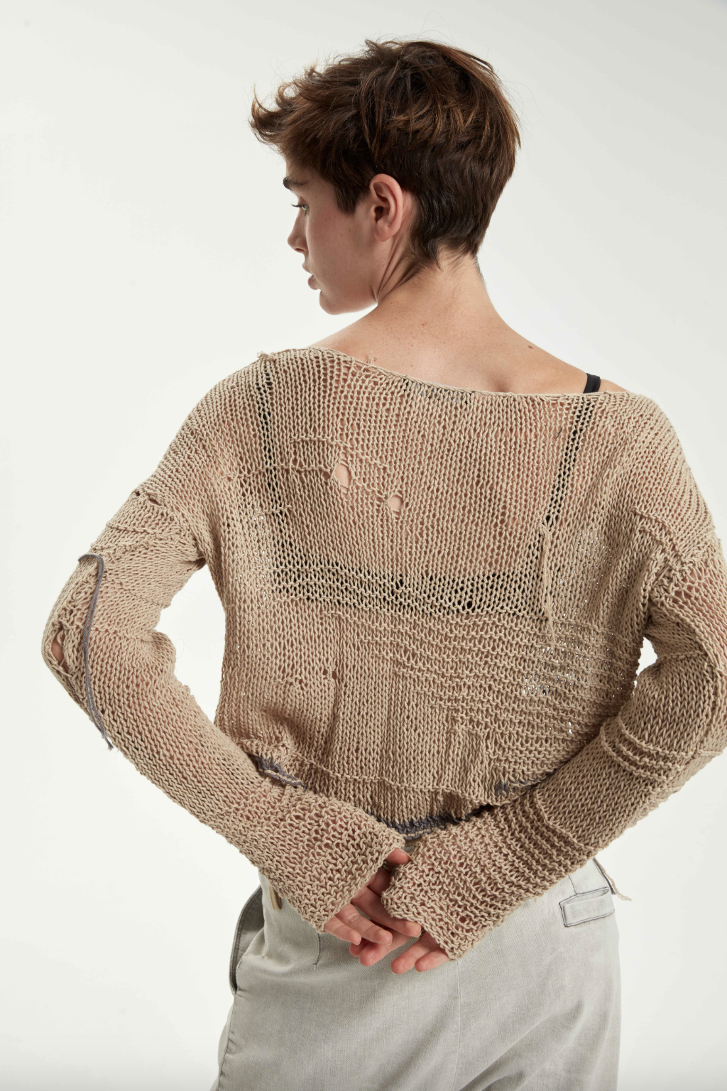 Hand Knitted Ultra Light Pullover - Original Sand Beige by Umit Unal — alternate view