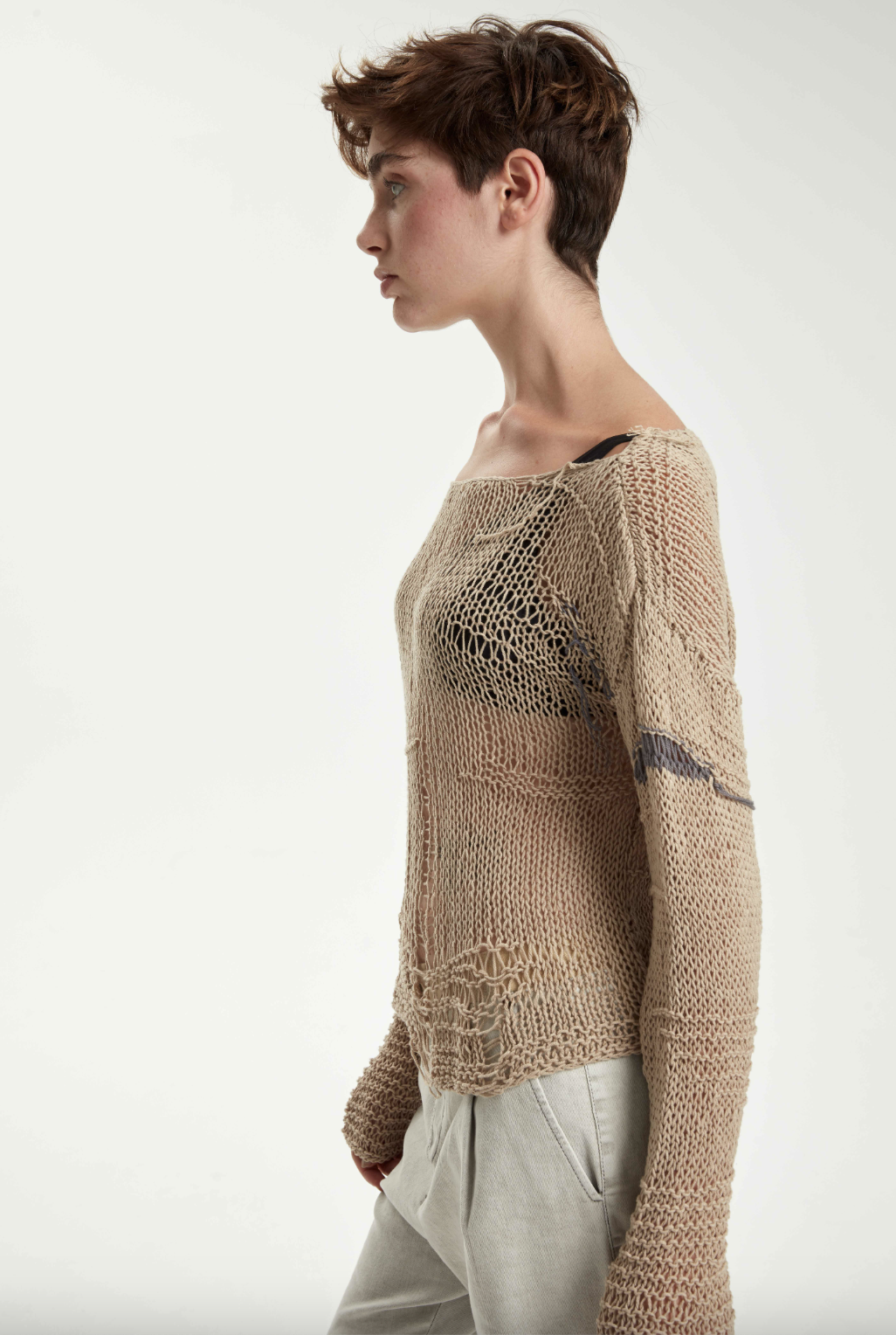 Hand Knitted Ultra Light Pullover - Original Sand Beige by Umit Unal — view 3