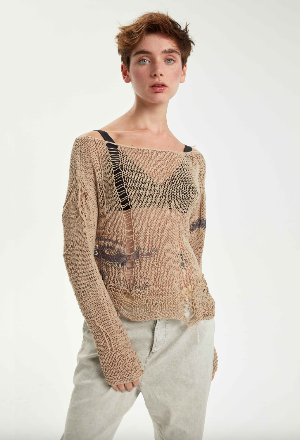 Hand Knitted Ultra Light Pullover - Original Sand Beige by Umit Unal — view 4