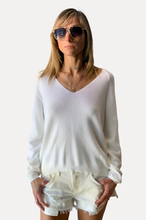 Long Sleeve v Neck - White by Transit Par-Such | 25 South Boutiques