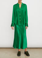 Slim Fitted Band Collar Blouse - Emerald by Vince — alternate view
