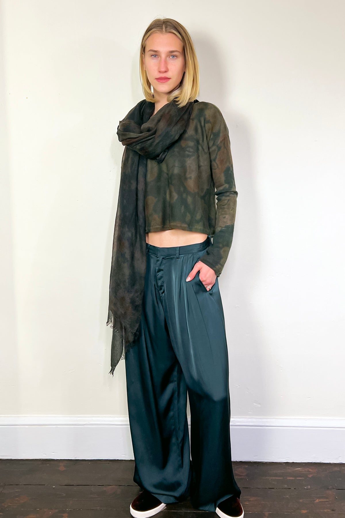 Wide Leg Satin Pants - Blue by Tandem | 25 South Boutiques